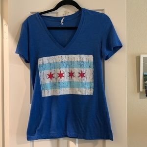 Heather blue Chicago flag v neck tshirt